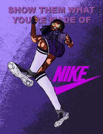 Program: Photoshop + Indesign, Project: Mock-up Ad, (2024), Nike logo propery of Nike, Character design Original